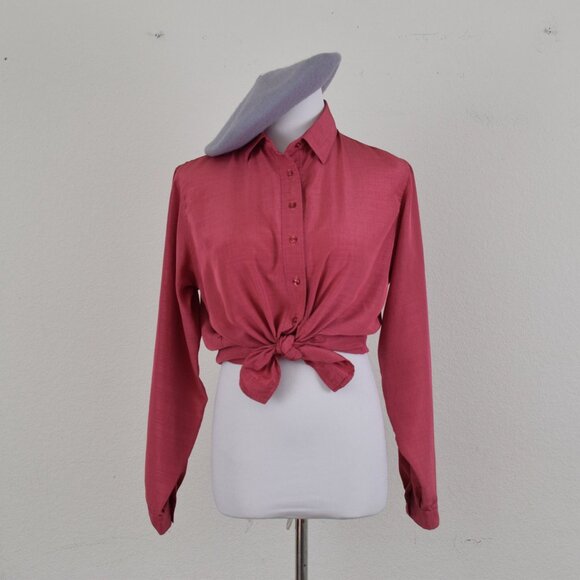 Vintage 80s Polyester Rouge Pink Blouse‎ - Picture 9 of 9